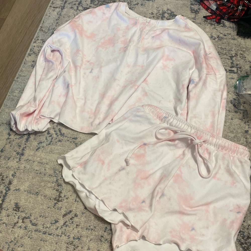 Henley pink white and grey pajama short set